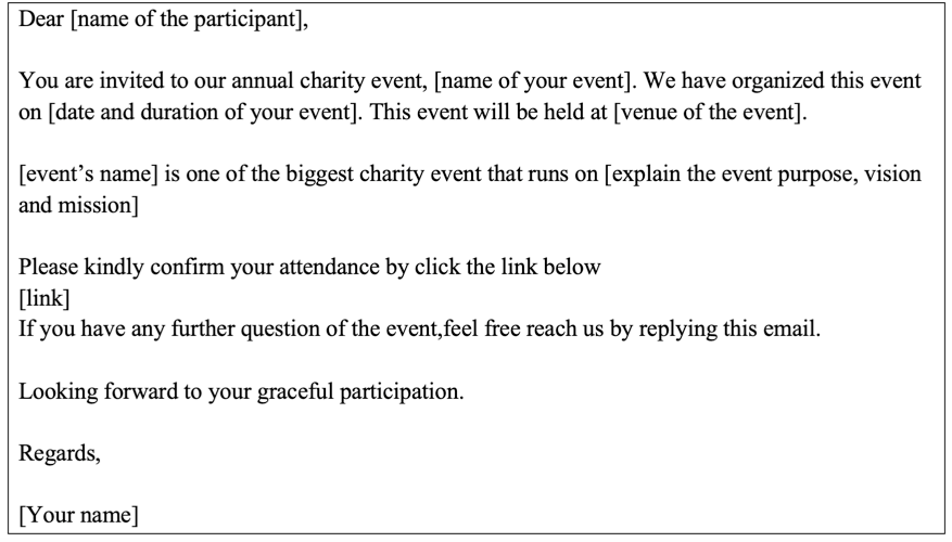 Charity email invitation