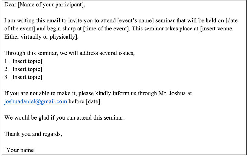 Seminar or workshop email invitation